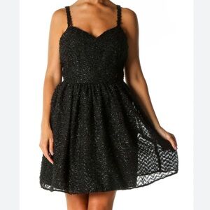 Aidan Mattox Cocktail Party Dress Black Metallic 2 Sparkly Full Skirt Pockets